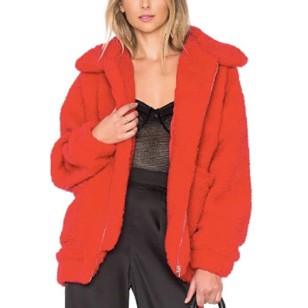 I. AM. GIA Pixie Pile Fleece Teddy Coat in Red sz‎ M